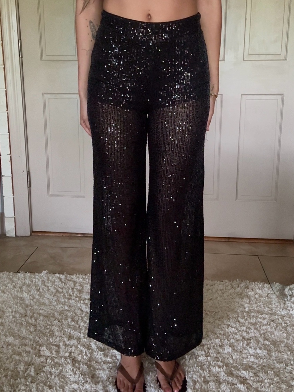 Black Sequin Wide-Leg Pants